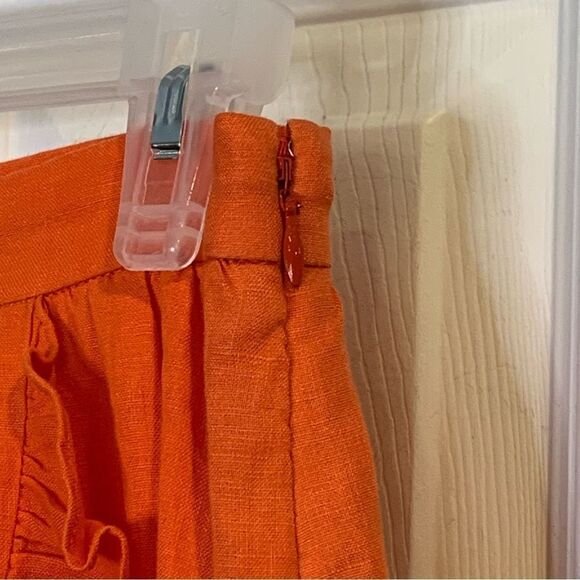 J. Crew 100% Linen Ruffle Hem Faux Wrap Mini Skirt Citrus Poppy Orange Size 10 - Picture 7 of 12
